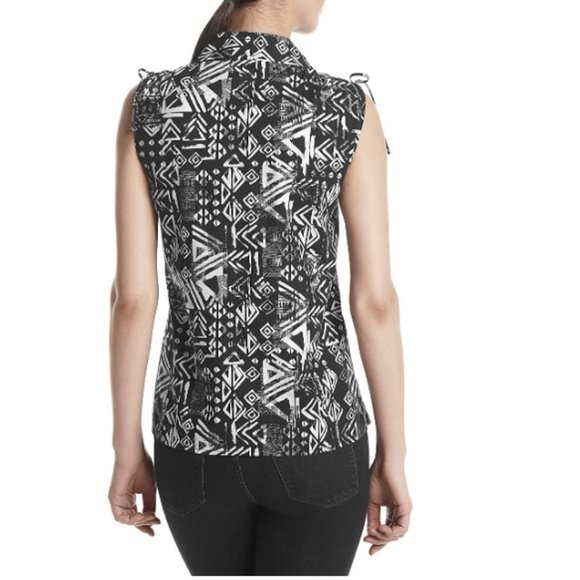 Breckenridge Printed Tie Shoulder Top Size Small  Summer Dark Indigo Navy  NWT - Picture 2 of 5